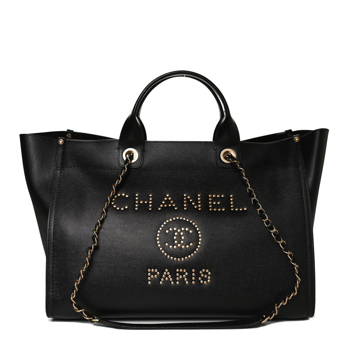 Caviar Medium Studded Deauville Tote Black