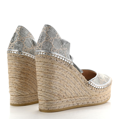 Gucci Lame GG Monogram Ankle Wrap Platform Espadrille Wedges 39.5 Silver Beige Light Grey 4 of 11