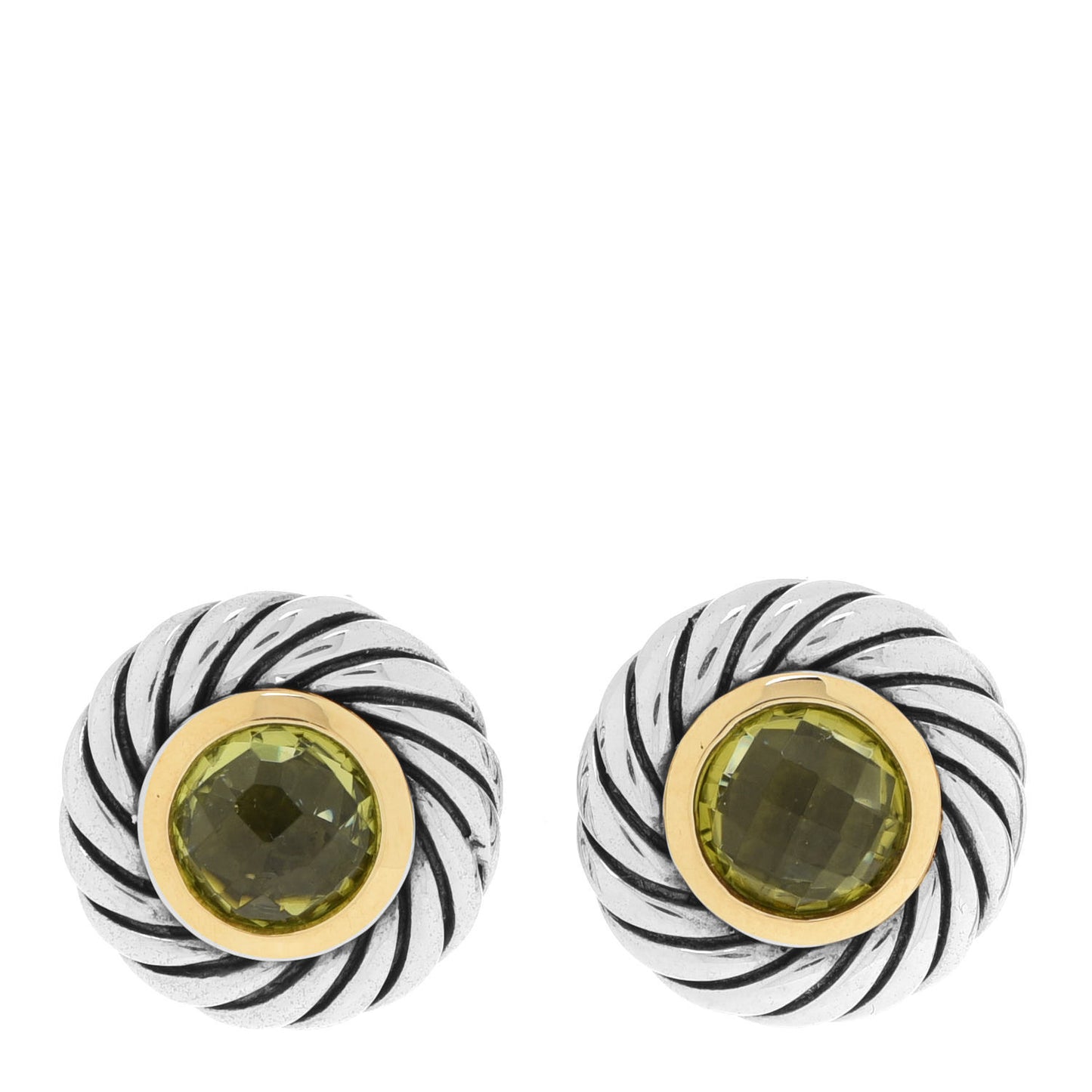Sterling Silver 18K Yellow Gold Peridot Cookie Cable Earrings