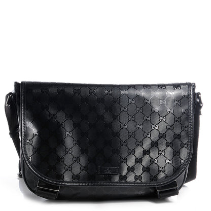 Gucci Imprime Monogram Medium Double Buckle Flap Messenger Bag Black 1 of 7