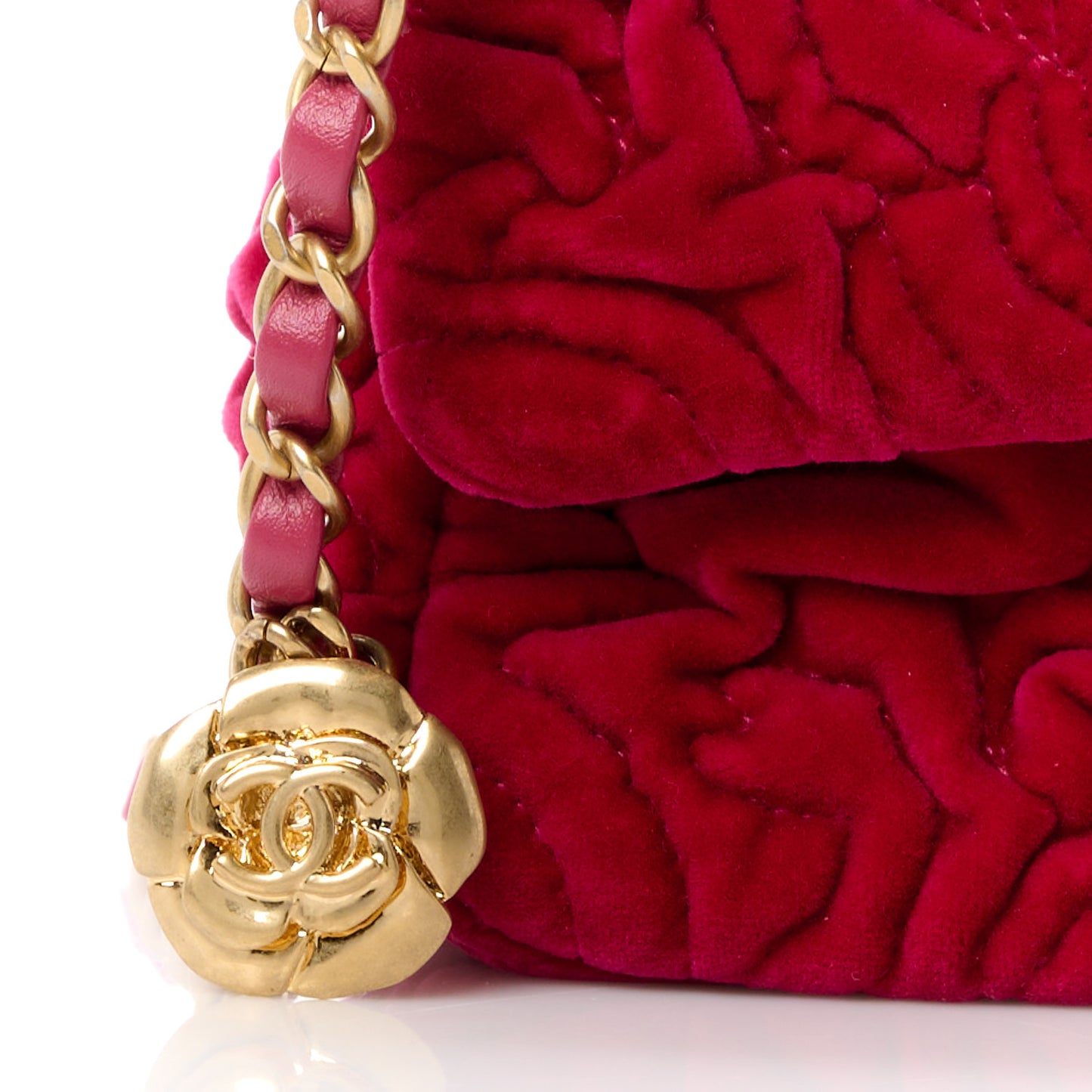 Velvet Camellia Embossed Mini Square Flap Fushia
