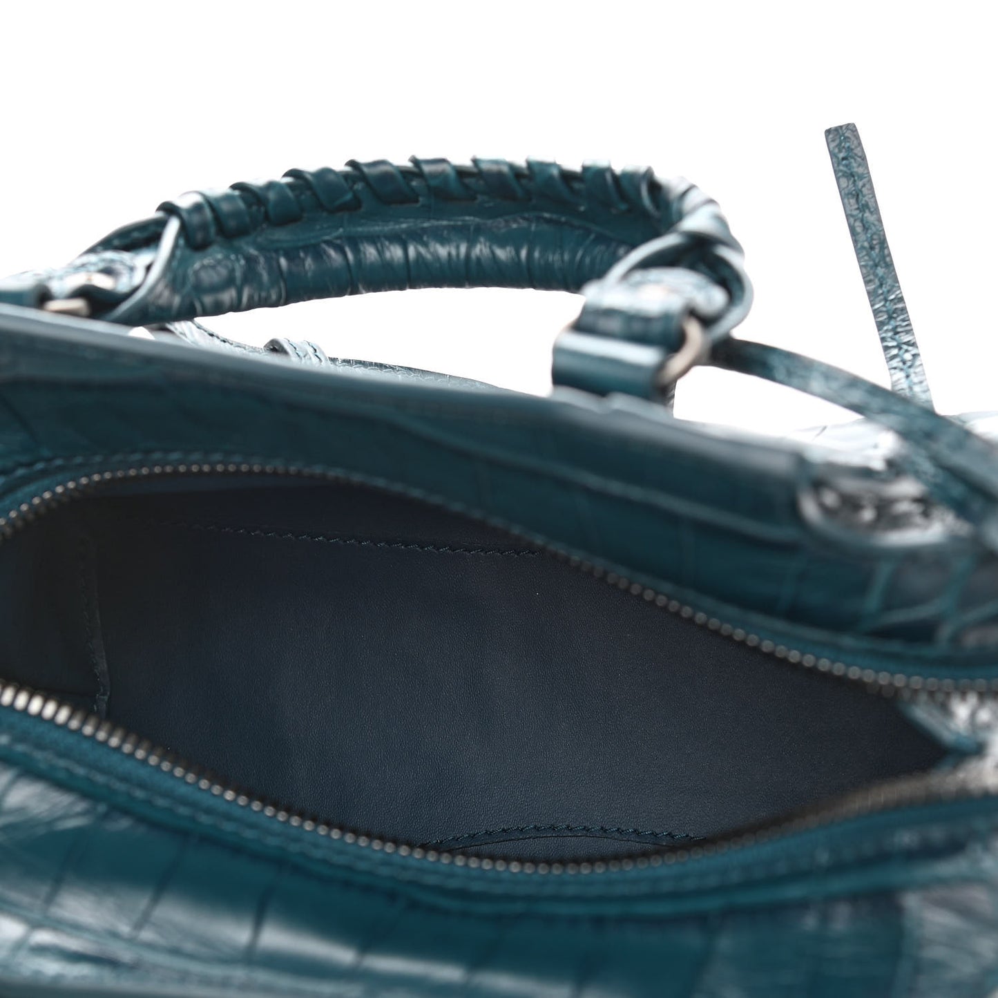 Calfskin Crocodile Embossed Neo Classic Silver Hardware Mini City Dark Petrol Blue