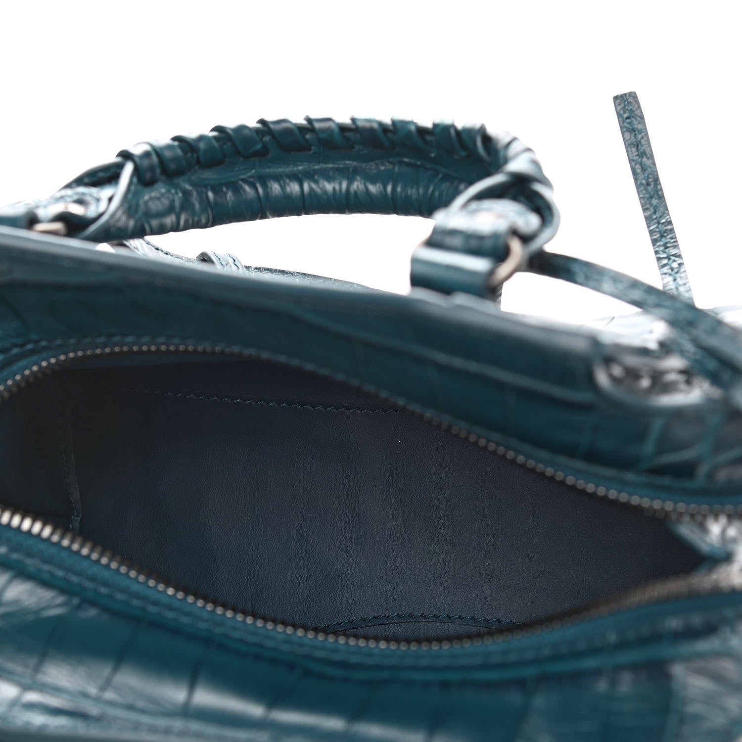 Balenciaga Calfskin Crocodile Embossed Neo Classic Silver Hardware Mini City Dark Petrol Blue 5 of 9