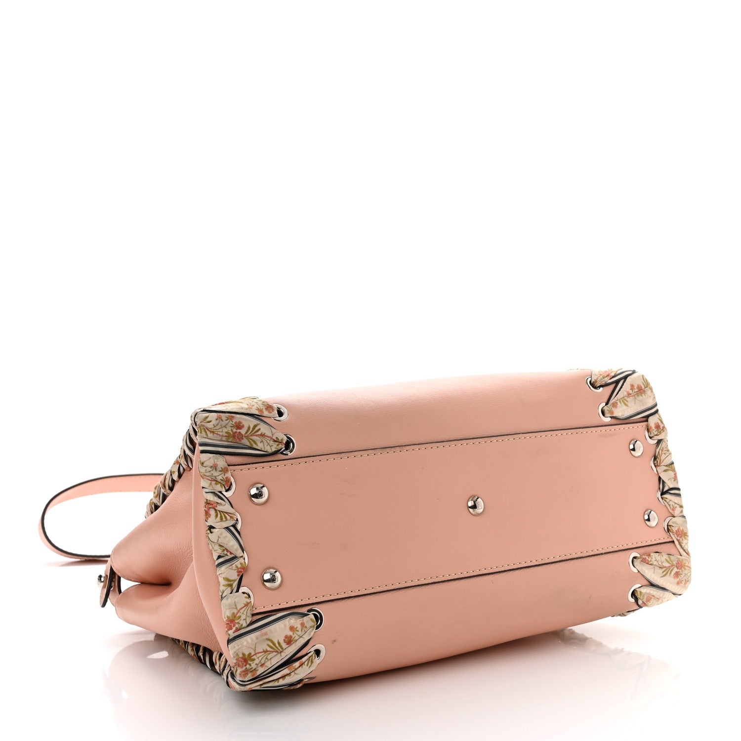 Fendi Vitello Seta Shiny Nappa Ribbon Lace Up Floral Medium Peekaboo Iconic Satchel Baby Pink Multicolor 4 of 12