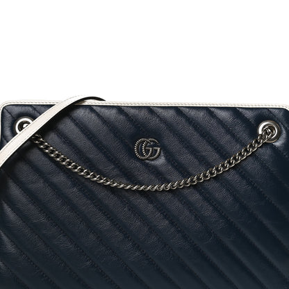 Gucci Azalea Calfskin Matelasse Diagonal Medium Torchon GG Marmont Slim Shoulder Bag Blue Agata Mystic White 9 of 13