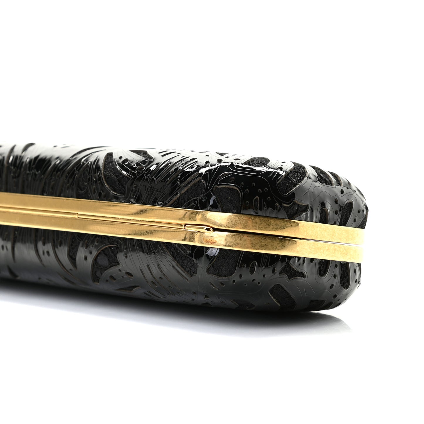 Satin Lace Patent Skull Knuckle Box Clutch Black