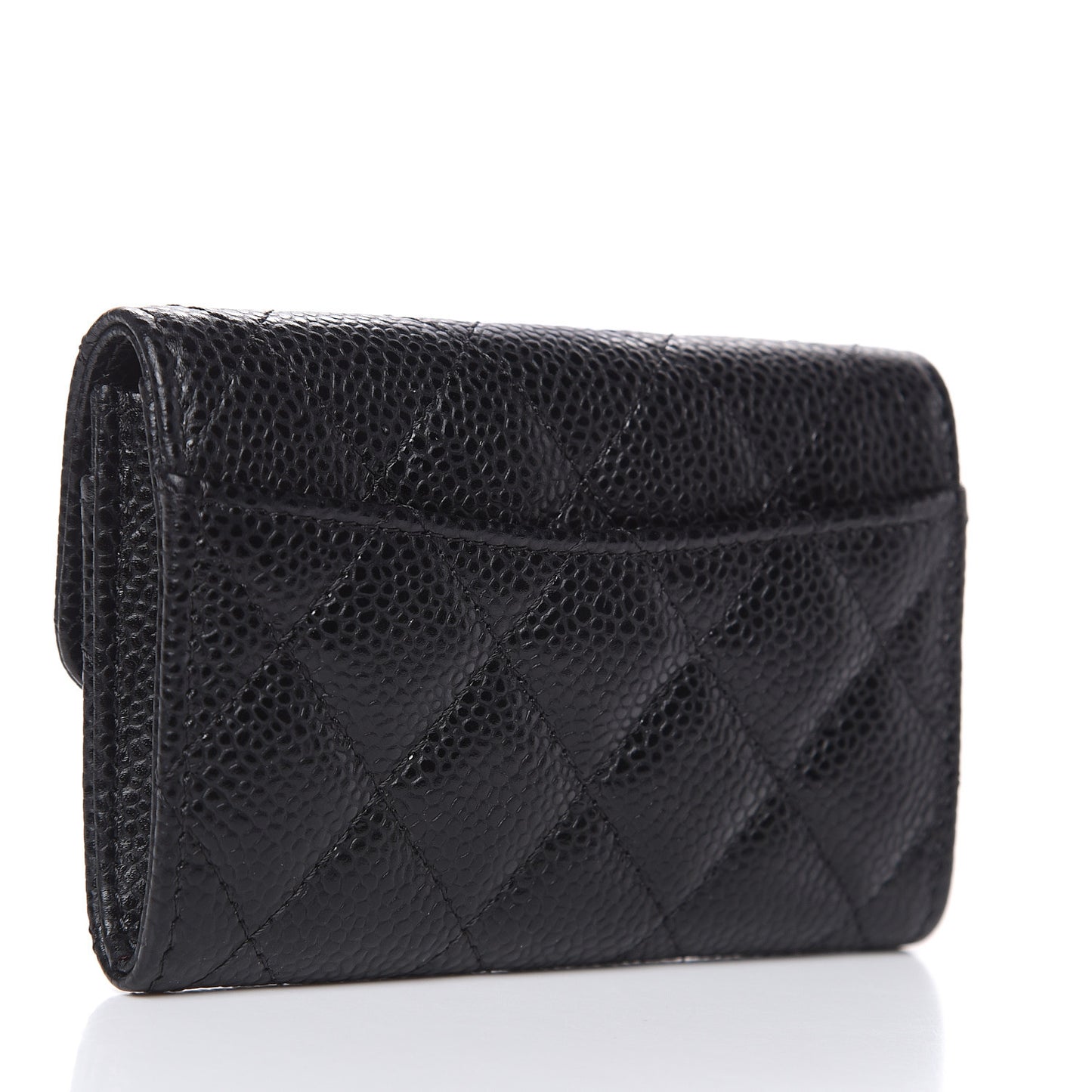 Caviar Quilted Flap Card Holder Wallet Black