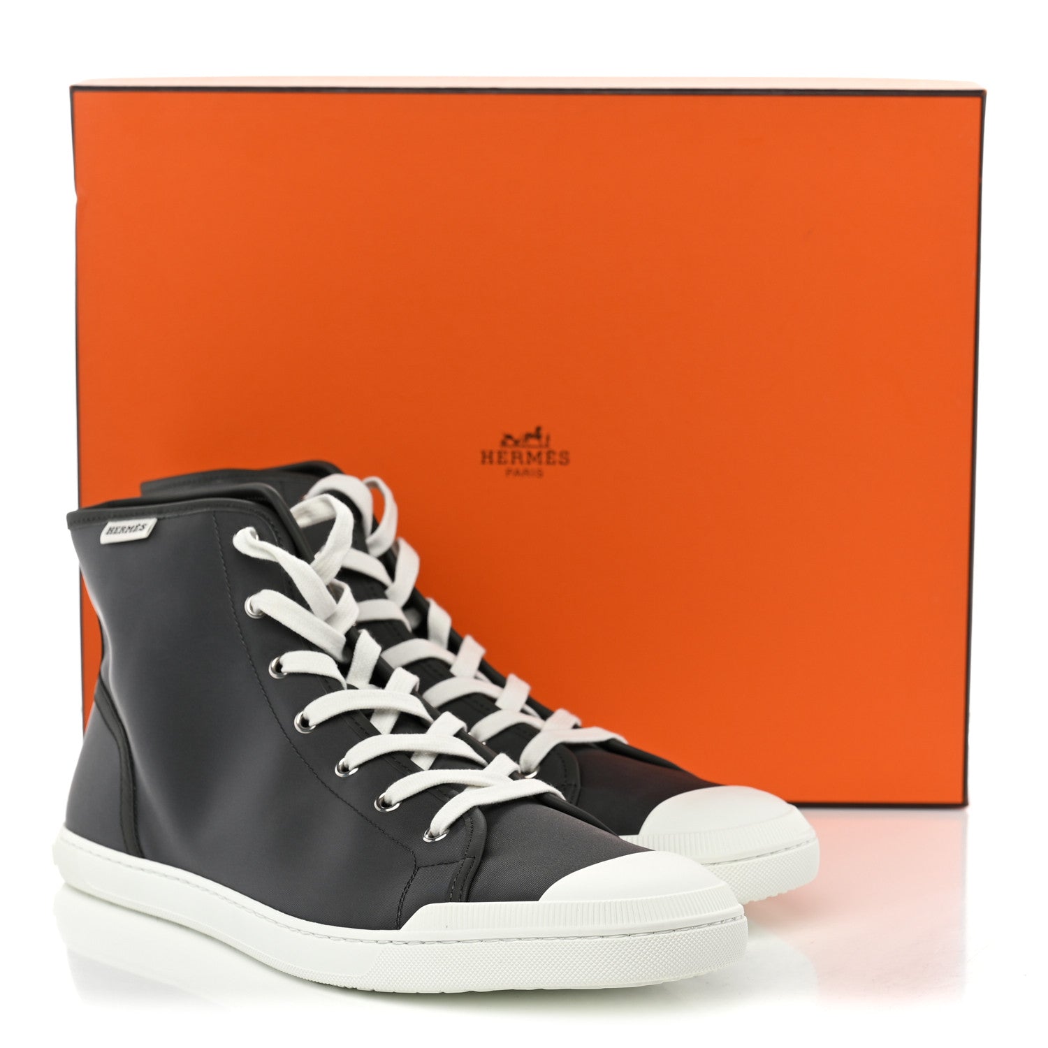 Hermes Nylon Mens Express High Top Sneaker 44 Gris Meyer White 10 of 10