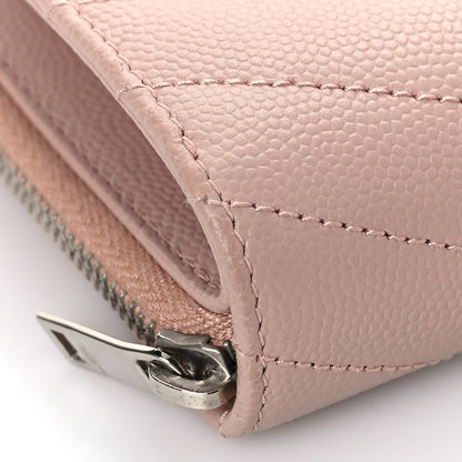 Saint Laurent Grain De Poudre Matelasse Chevron Monogram Compact Zip Around Wallet Pink 8 of 10