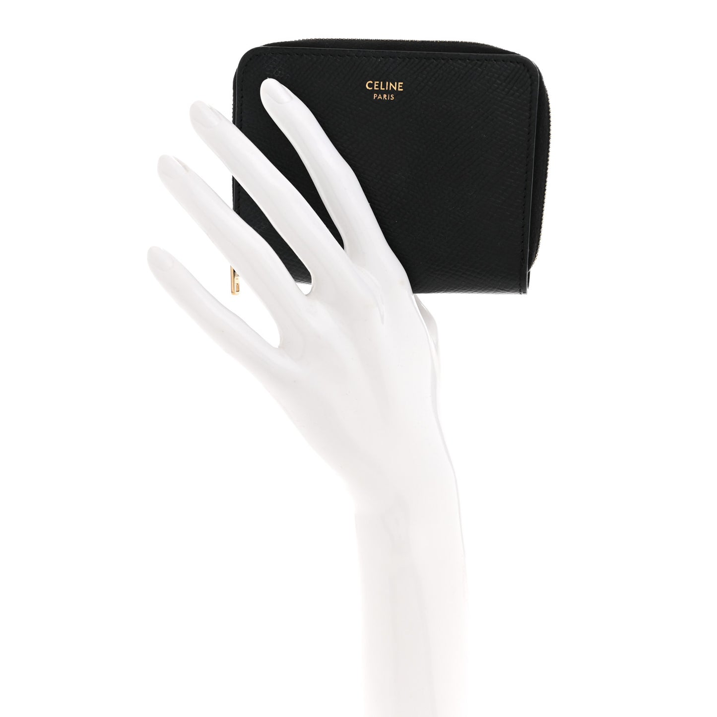 Grained Calfskin Compact Zipped Wallet Black