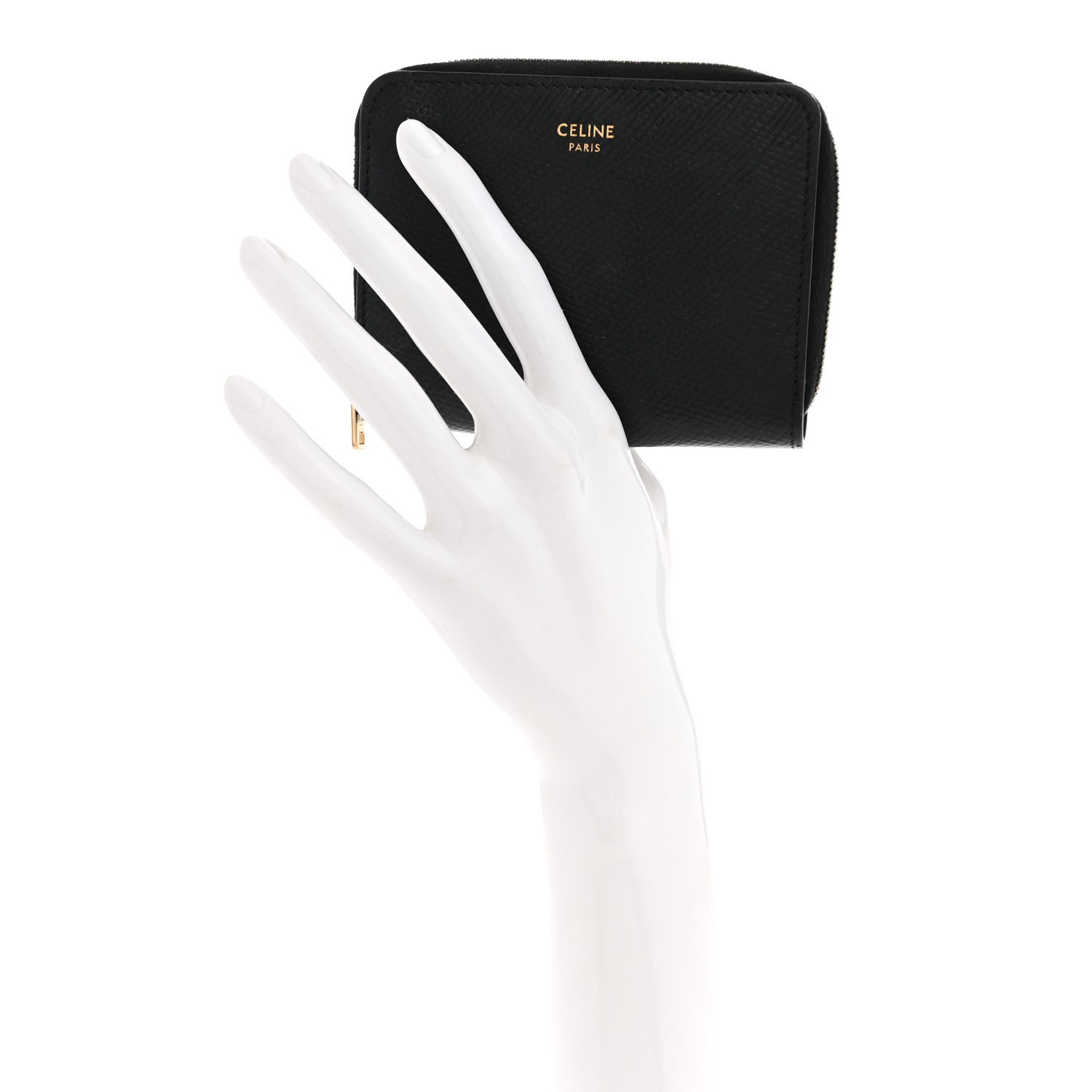 Celine Grained Calfskin Compact Zipped Wallet Black 2 of 8