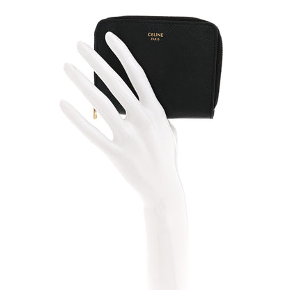 Celine Grained Calfskin Compact Zipped Wallet Black 2 of 8
