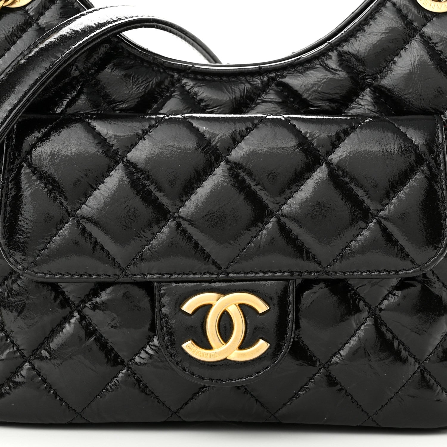 Chanel Shiny Crumpled Calfskin Quilted Small Wavy CC Hobo Black 8 of 12