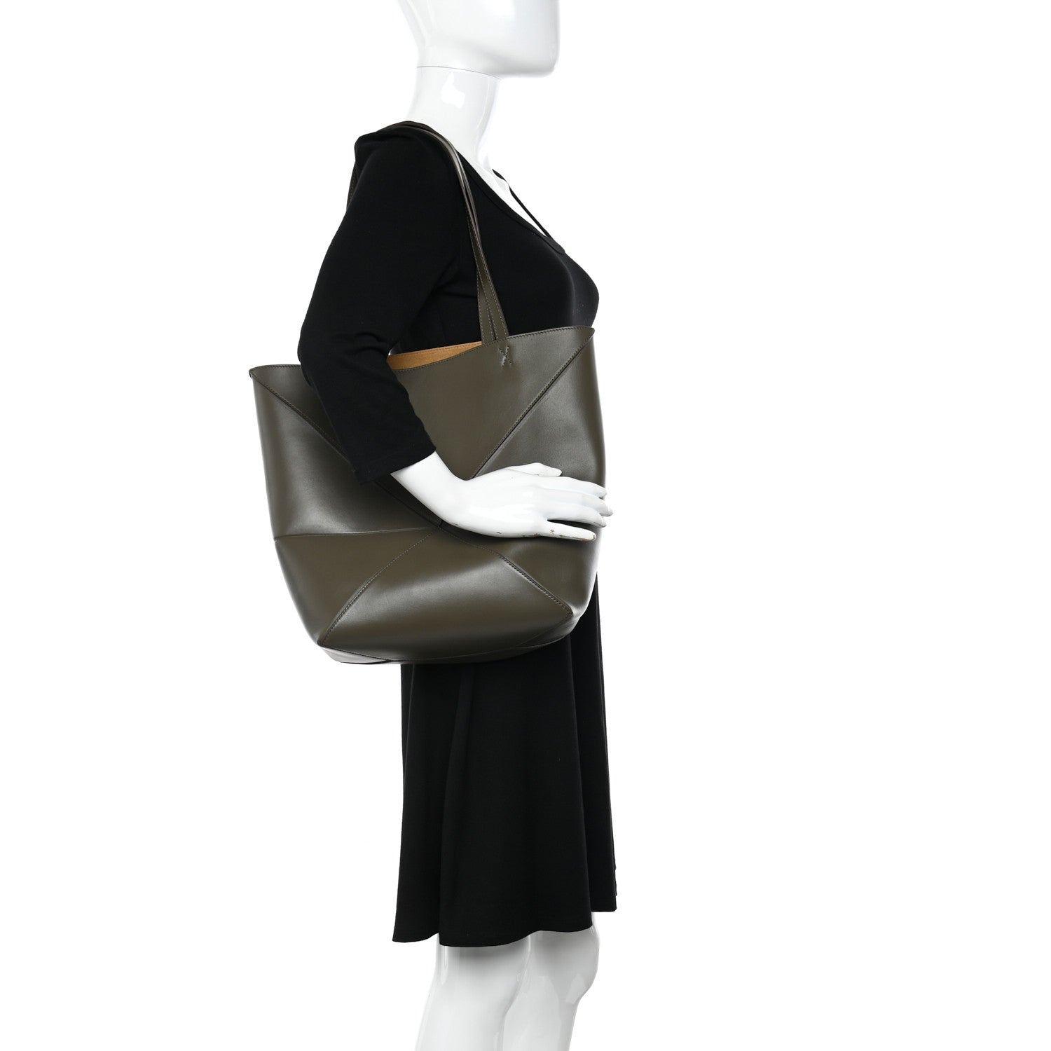 Loewe Shiny Calfskin Puzzle Fold Tote Dark Khaki Green 2 of 10