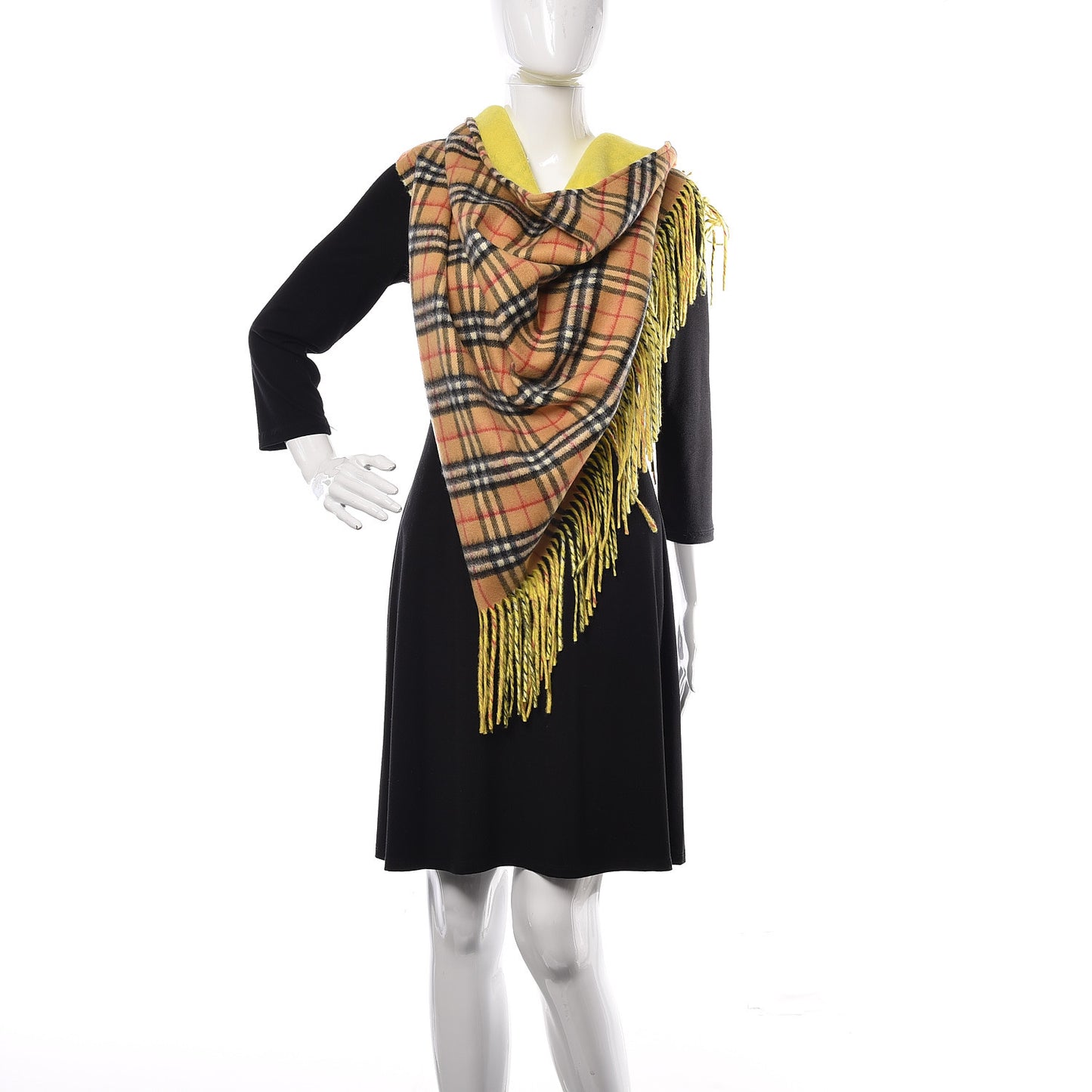 Cashmere Fluorescent Vintage Check Bandana Scarf Bright Lemon