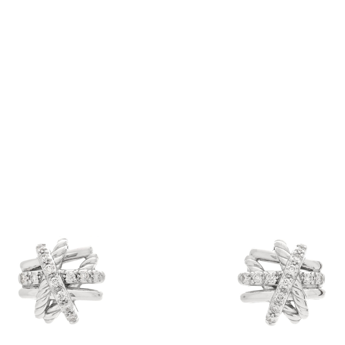 David Yurman Sterling Silver Diamond 11mm Crossover Earrings 1 of 4