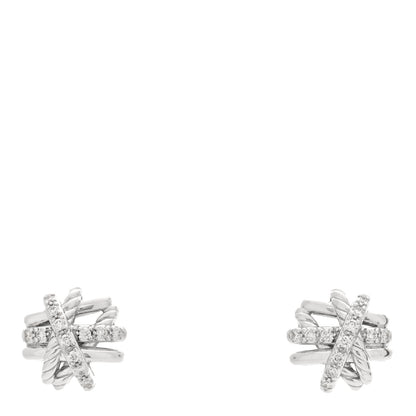 David Yurman Sterling Silver Diamond 11mm Crossover Earrings 1 of 4
