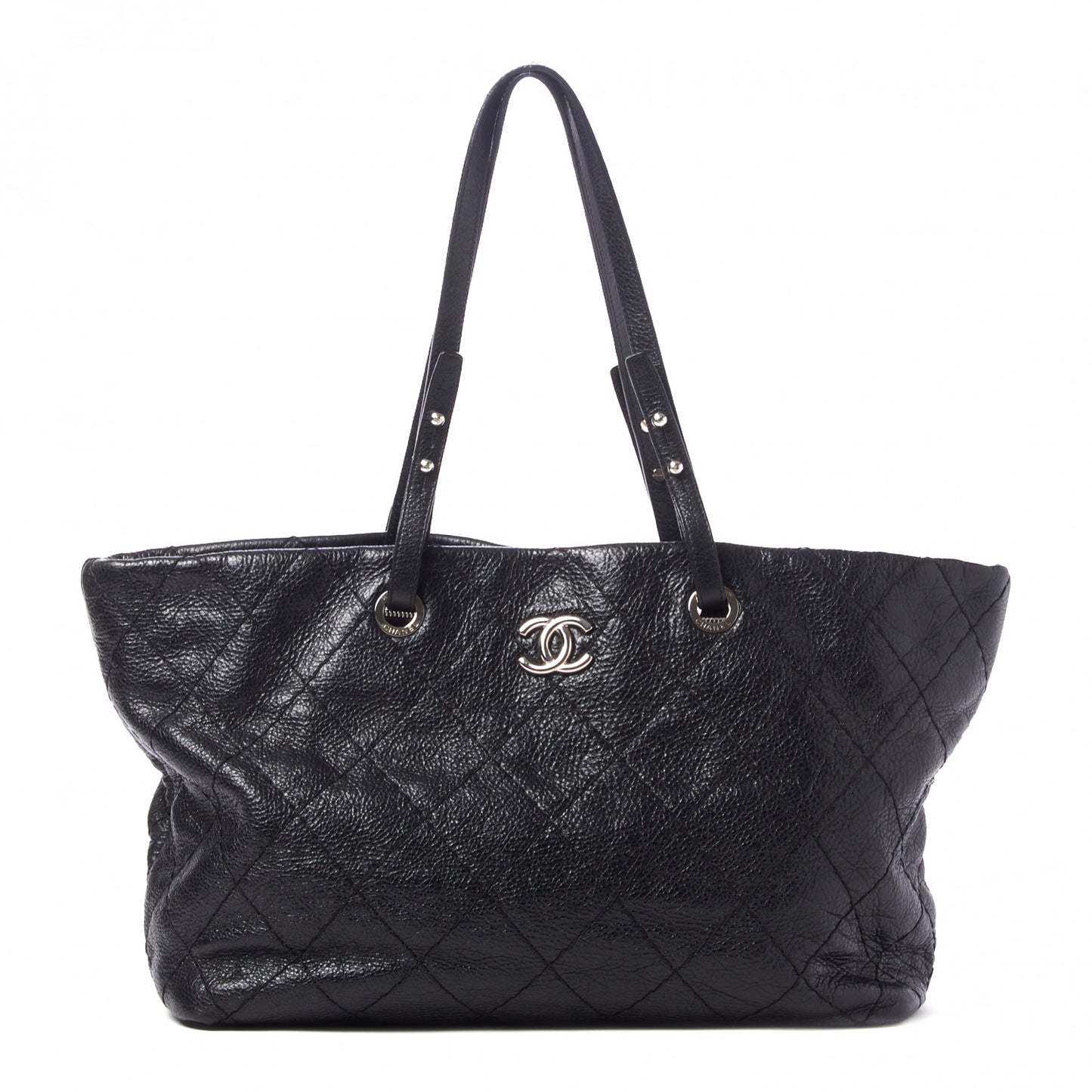 Glazed Calfskin Large On The Road Tote Black