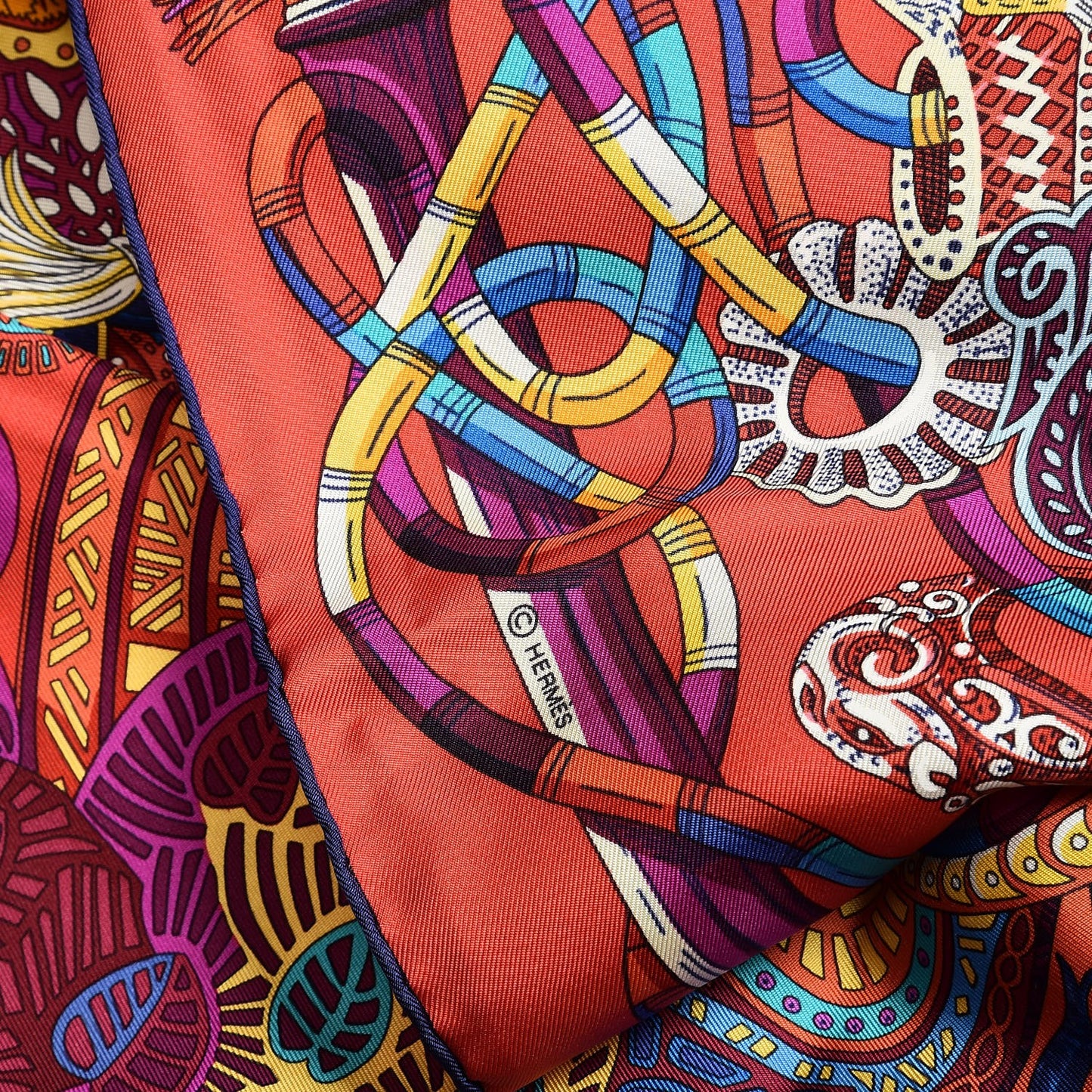 Silk Au Fil Du Carre Scarf 90 Rouge Violet Turquoise