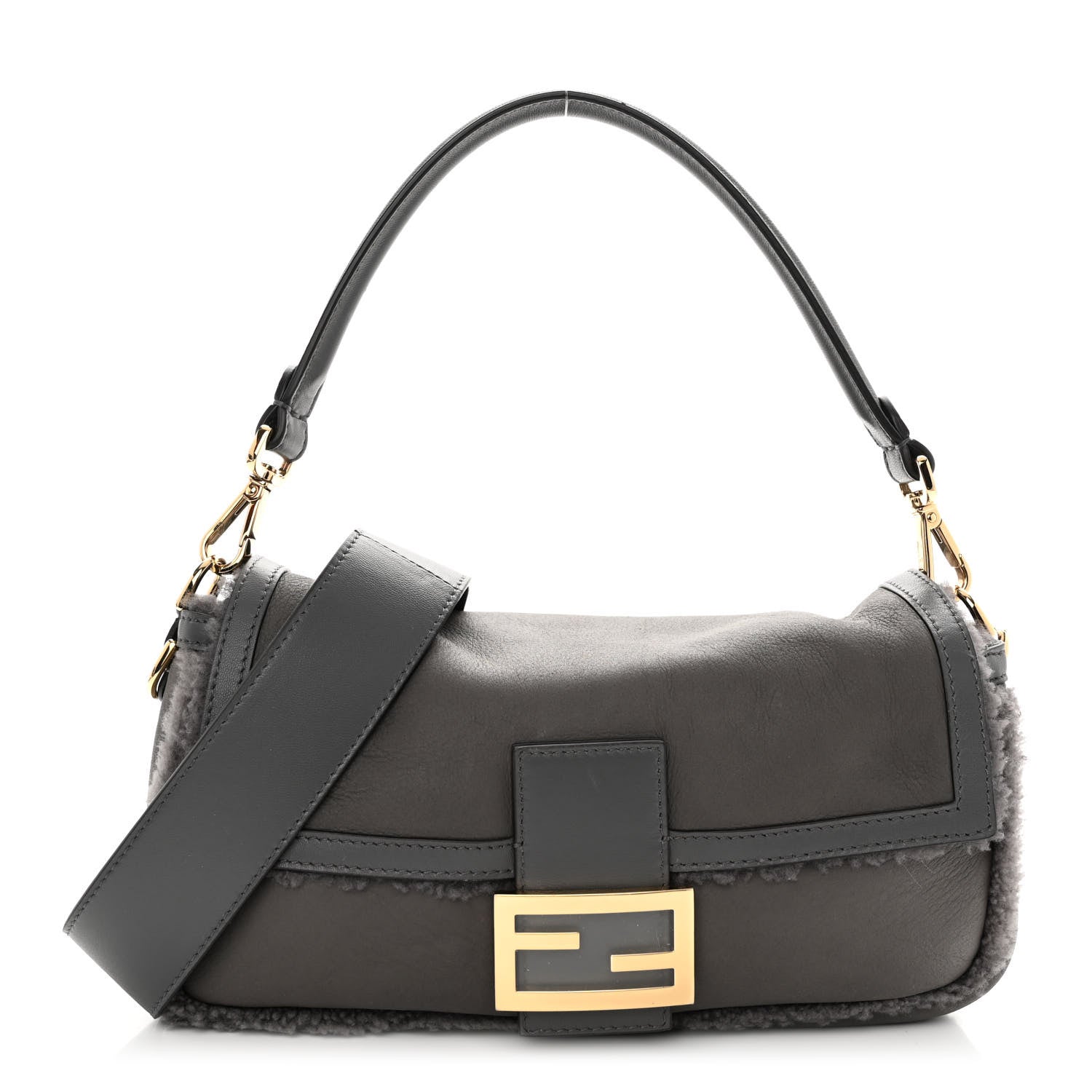 Fendi Lambskin Shearling Baguette Anthracite 1 of 9