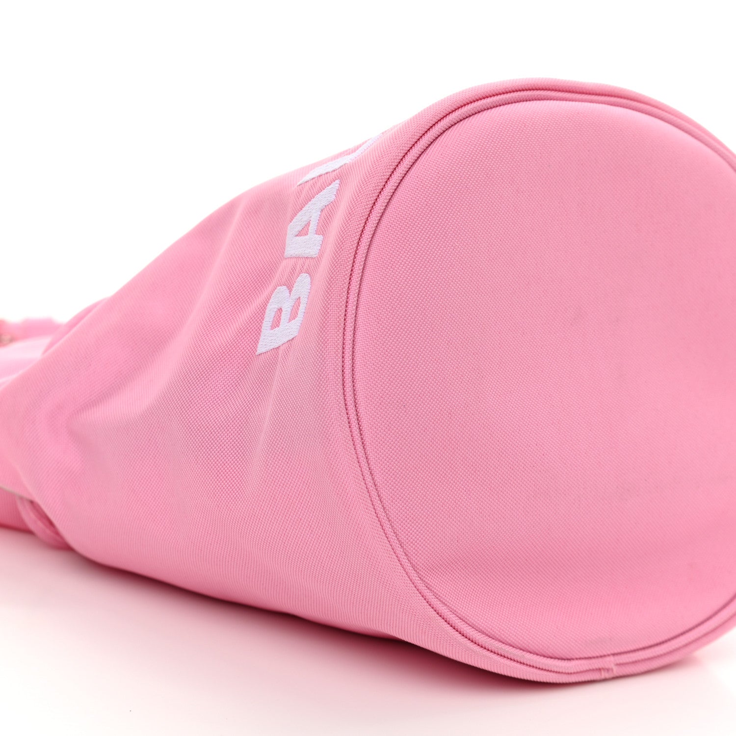 Balenciaga Recycled Sport Nylon Logo Embroidered Wheel Drawstring Bucket Bag XS Pink White 9 of 10