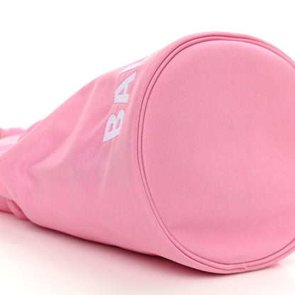 Balenciaga Recycled Sport Nylon Logo Embroidered Wheel Drawstring Bucket Bag XS Pink White 9 of 10