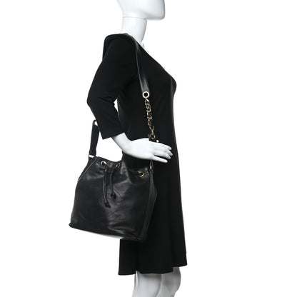 Chanel Lambskin CC Stitched Drawstring Bucket Bag Black 2 of 13