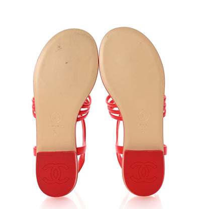 Chanel Lambskin Pearl Crystal CC Thong Sandals 38 Red 6 of 10