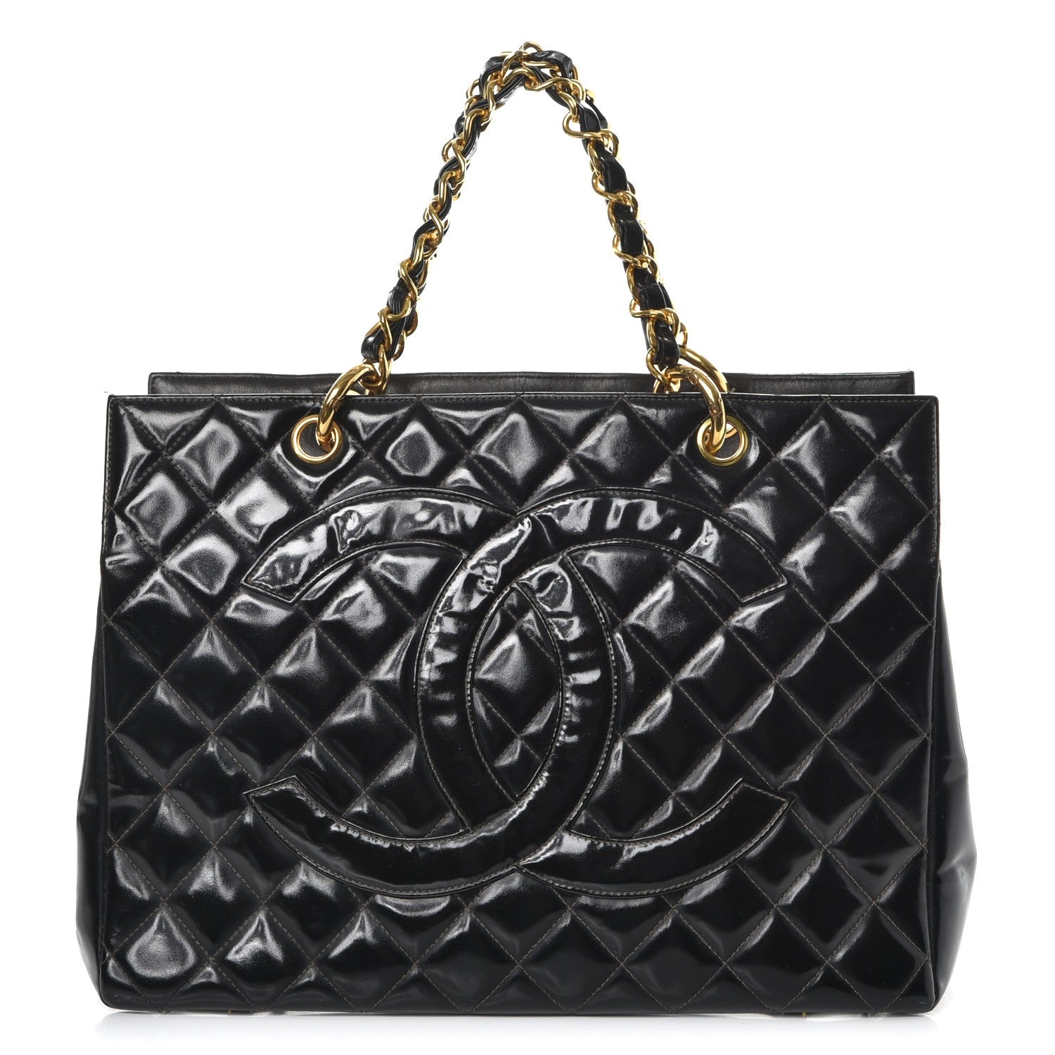 Chanel Patent Quilted Grand Shopping Tote GST Black 1 of 11