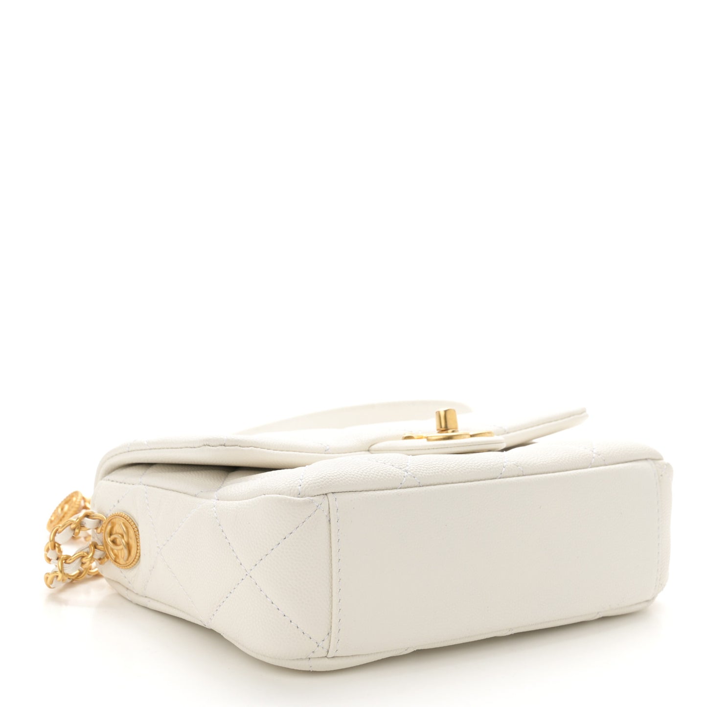 Caviar Quilted Small Twist Your Buttons Flap White