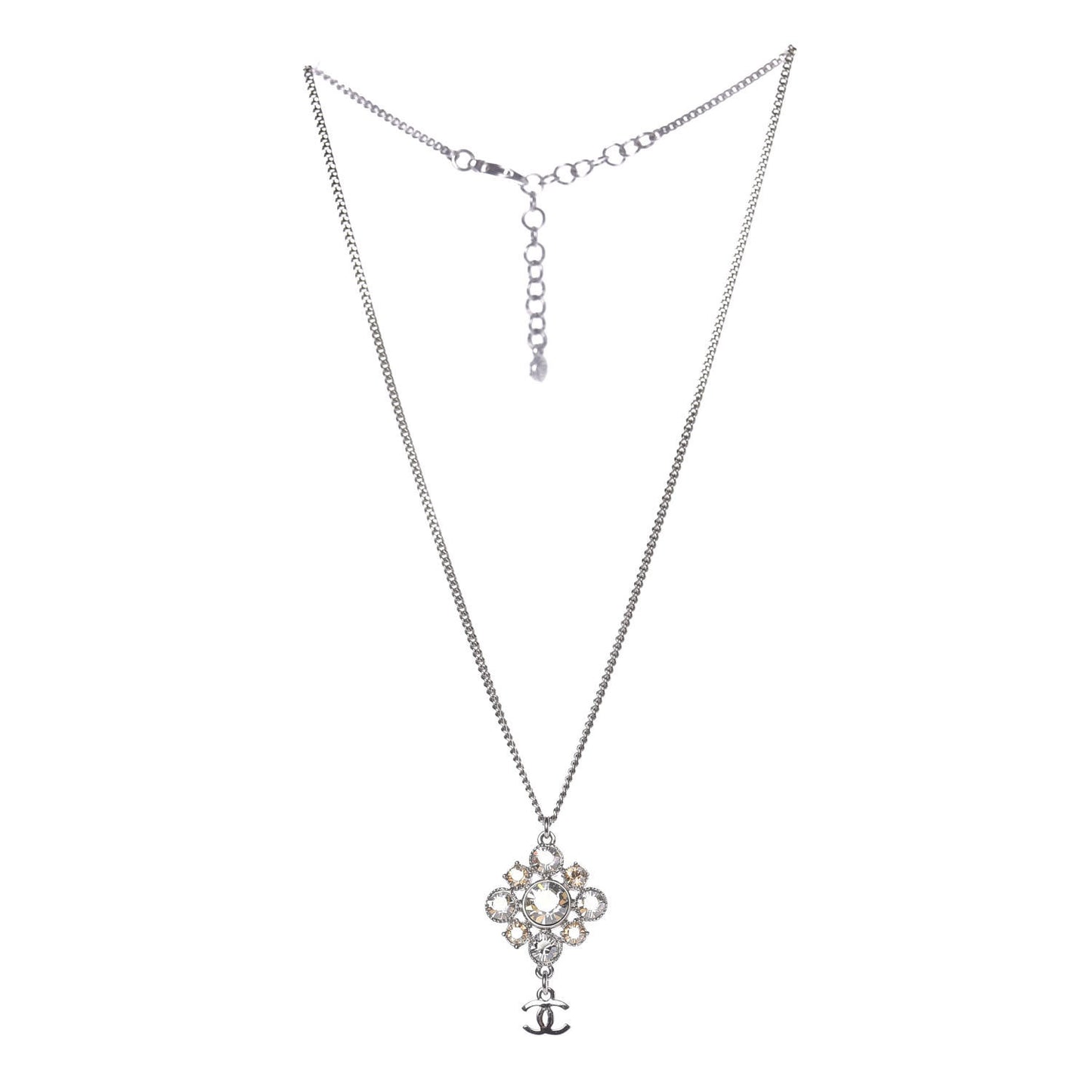 Crystal CC Drop Pendant Necklace Silver