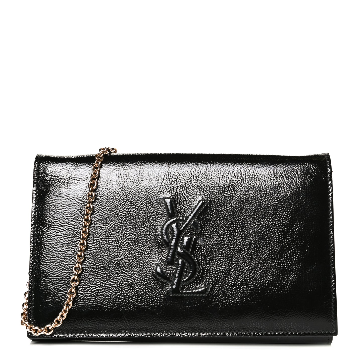 Textured Patent Belle de Jour Chain Clutch Black