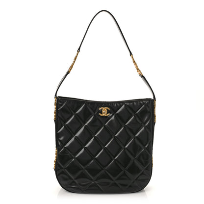 Chanel Shiny Calfskin Suede Goatskin Quilted Hobo Black 1 of 9