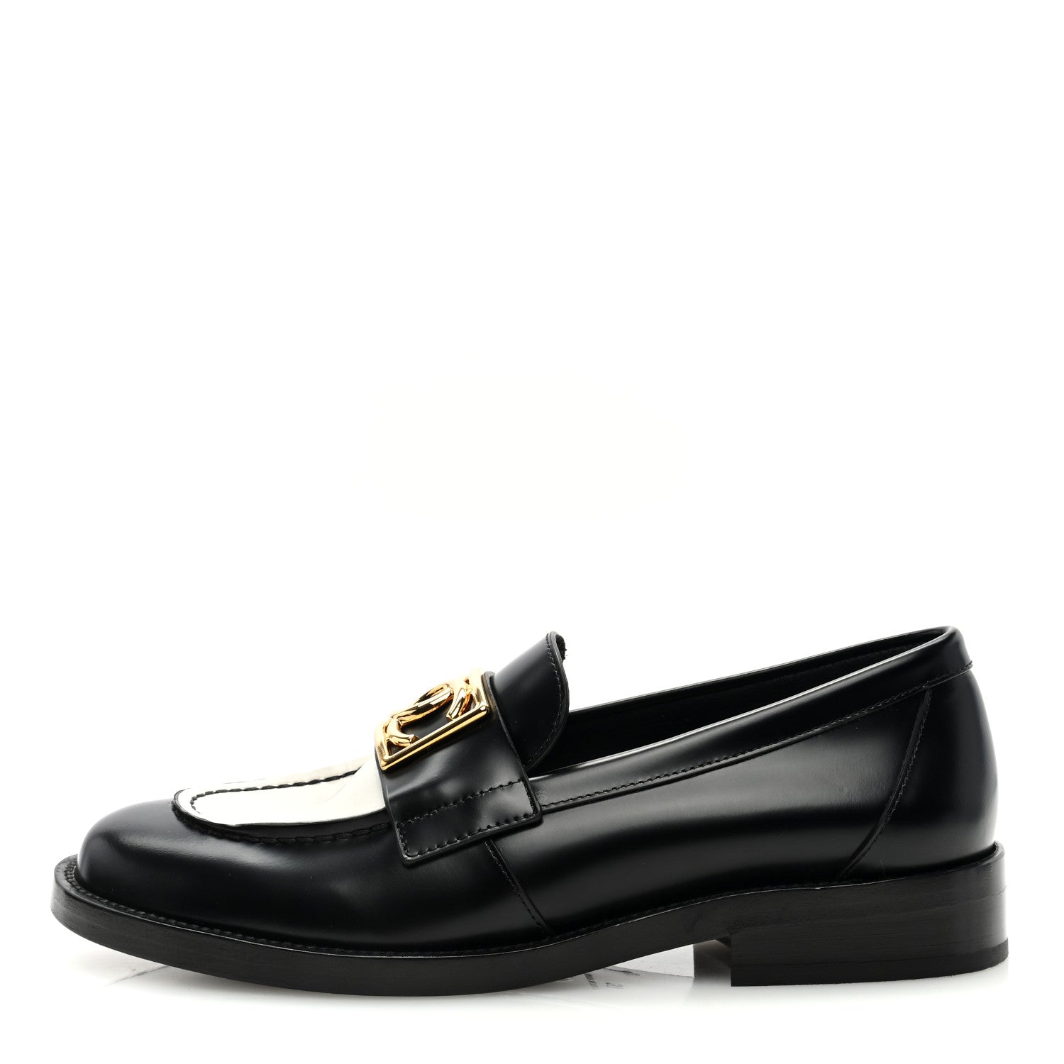 Chanel Shiny Calfskin CC Loafers Black White 37 Black White 1 of 9