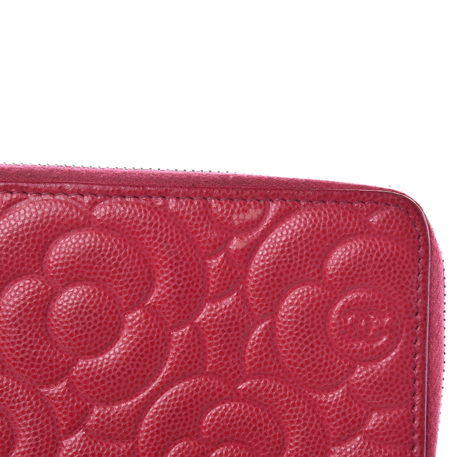 Chanel Caviar Camellia Embossed Small Zip Around Wallet Dark Pink 9 of 11