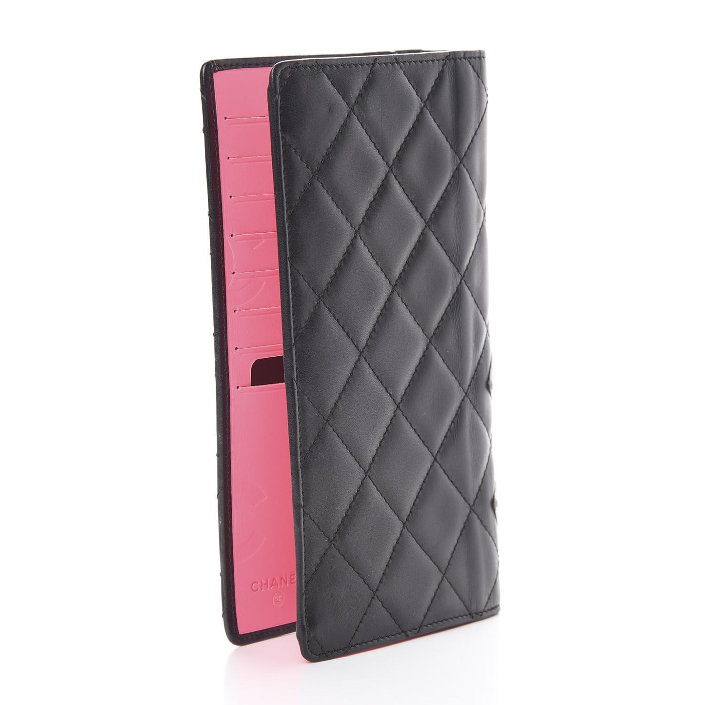 Calfskin Quilted Cambon Yen Wallet Black White