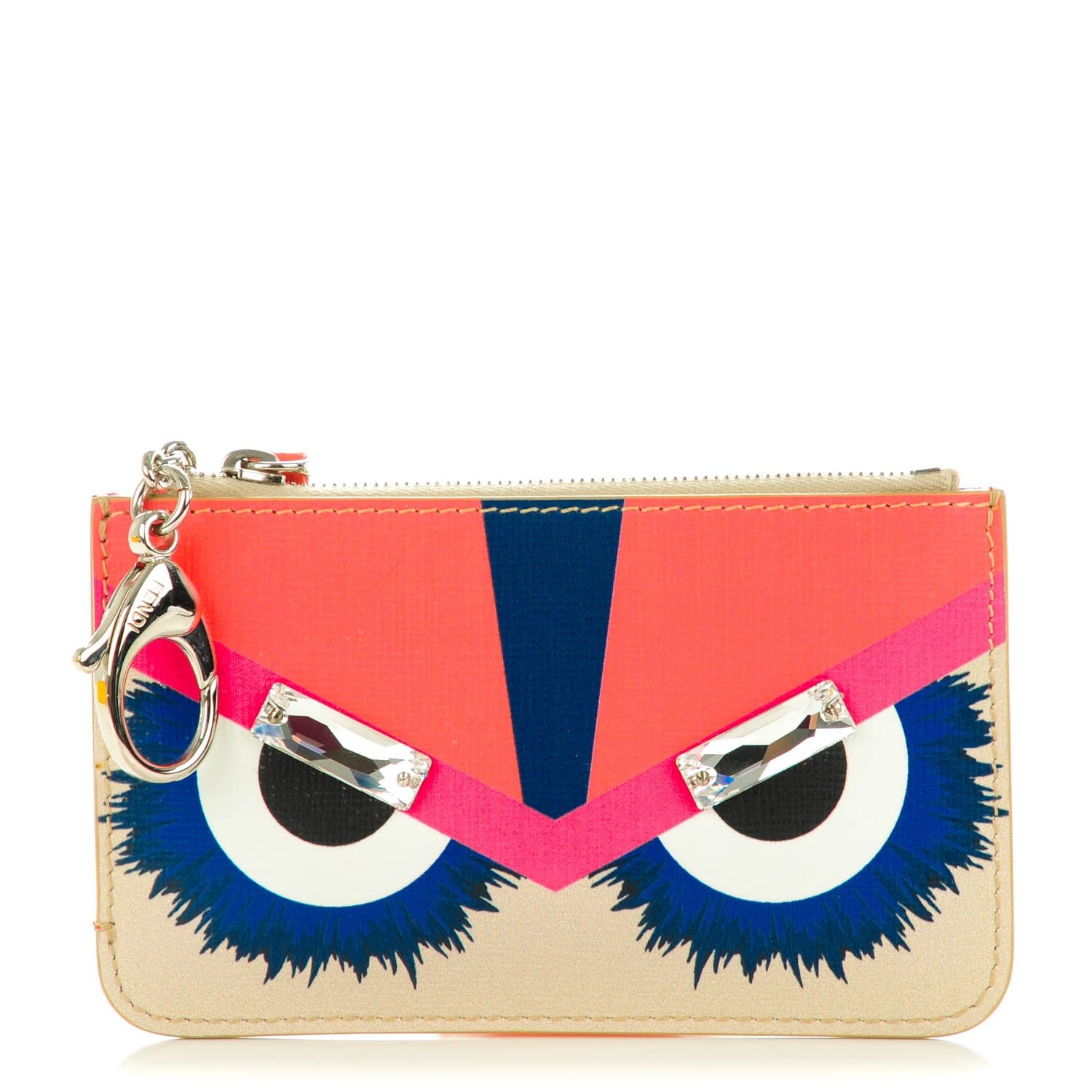 Fendi Saffiano Crystal Eye Monster Coin Pouch Key Case Bellini Multicolor 1 of 7