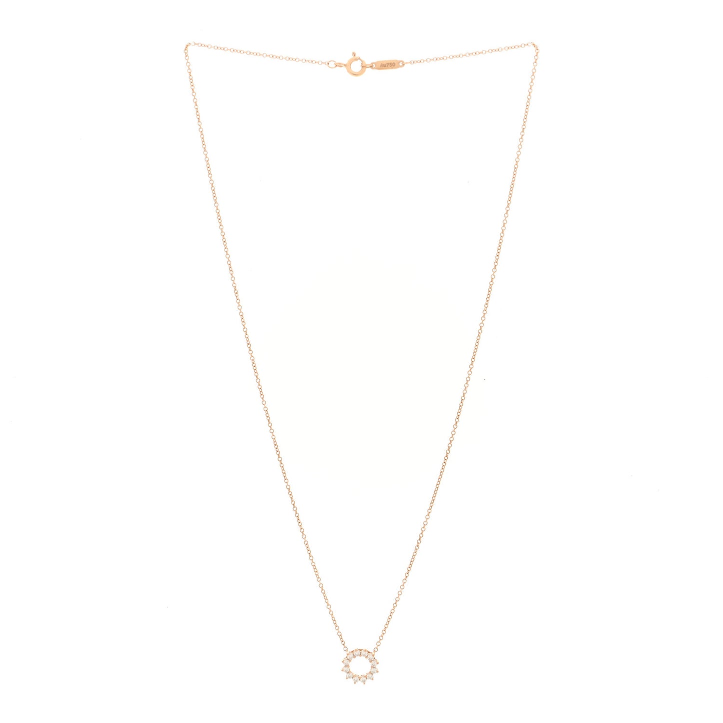 18K Rose Gold Diamond Mini Open Circle Pendant Necklace