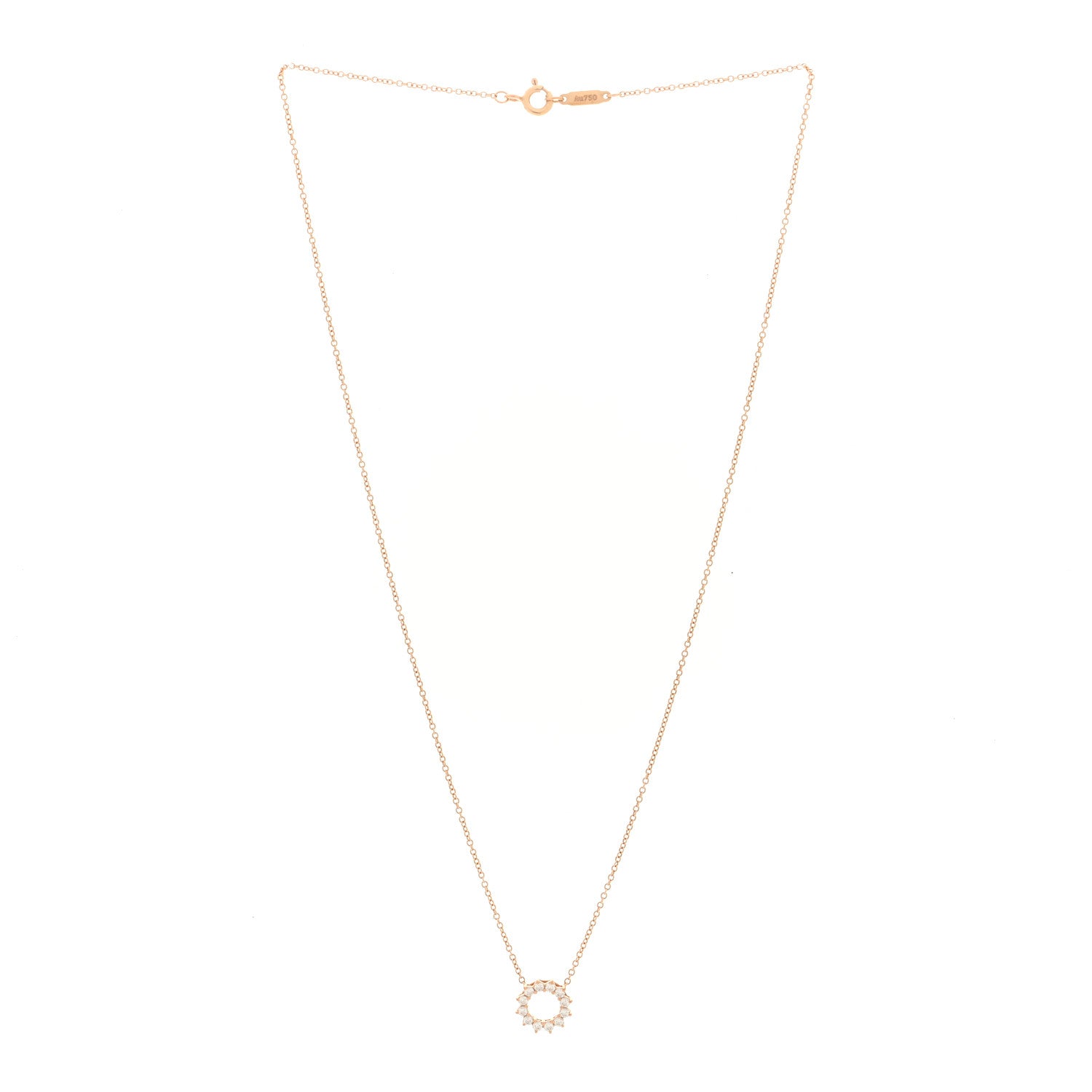 Tiffany 18K Rose Gold Diamond Mini Open Circle Pendant Necklace 3 of 6