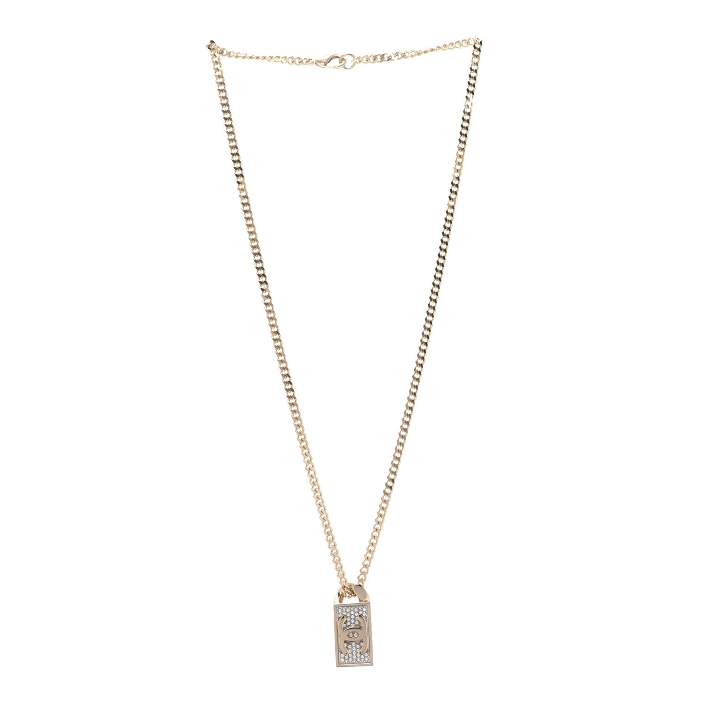 Crystal Dog Tag Chain Necklace Gold