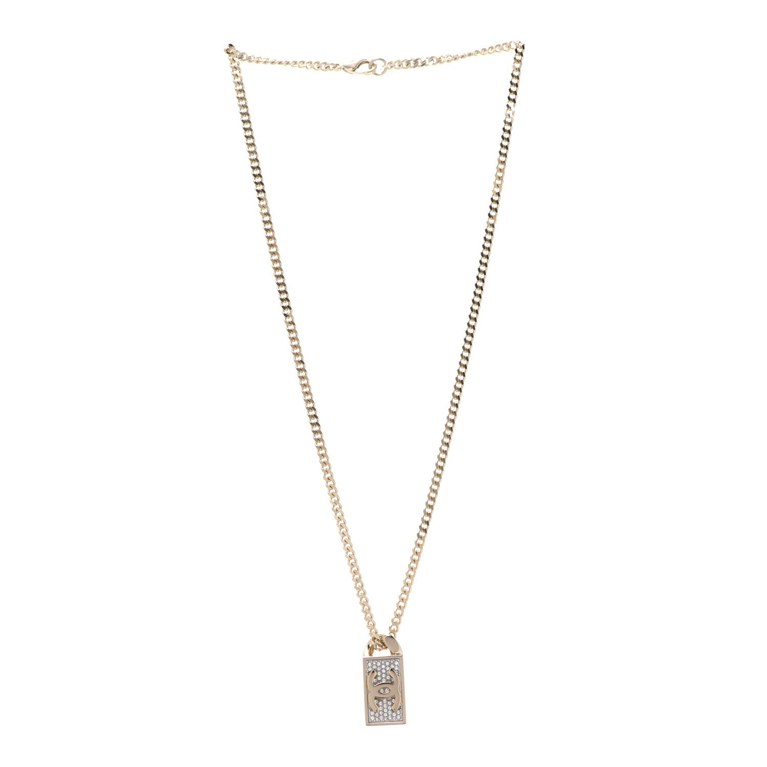 Chanel Crystal Dog Tag Chain Necklace Gold 3 of 6