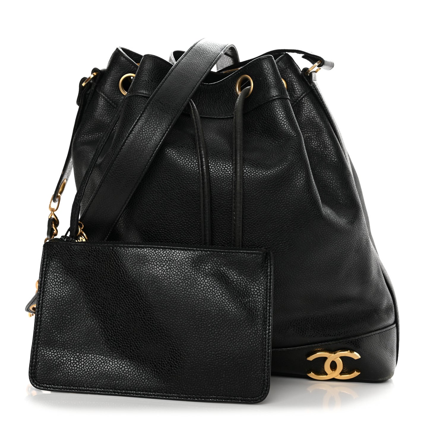 Caviar CC Drawstring Shoulder Bag Black