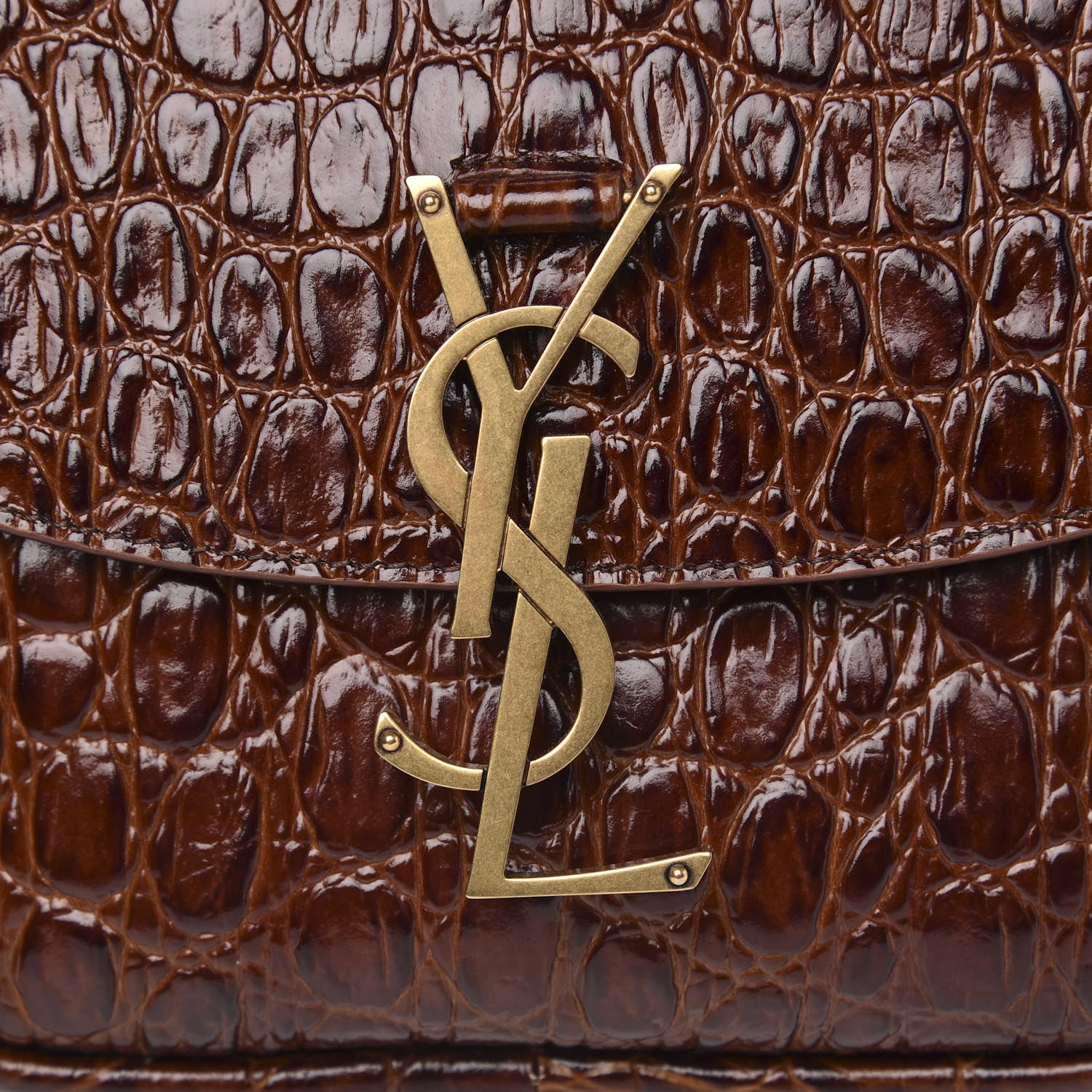 Saint Laurent Crocodile Embossed Calfskin Medium Kaia Satchel Rusty Brown 9 of 10