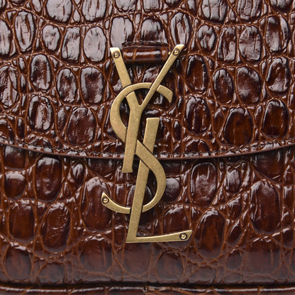 Saint Laurent Crocodile Embossed Calfskin Medium Kaia Satchel Rusty Brown 9 of 10