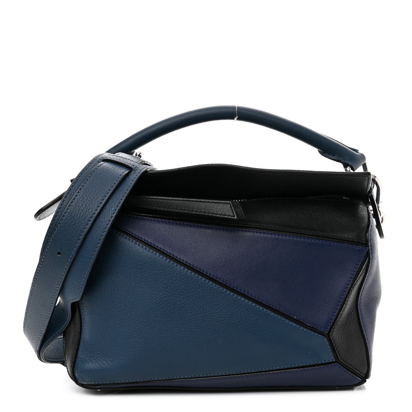 Calfskin Colorblock Small Puzzle Bag Blue