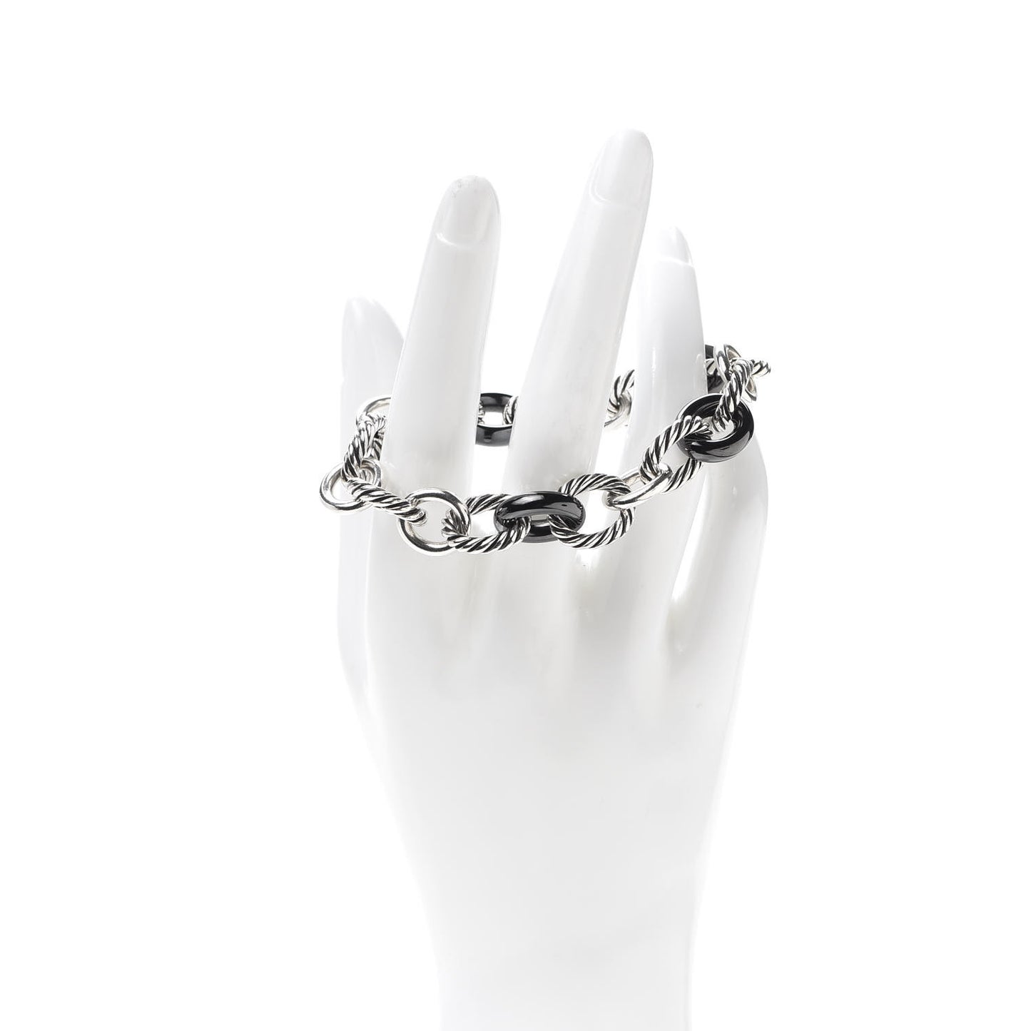 Sterling Silver Ceramic 13mm Large Oval Link Bracelet Black