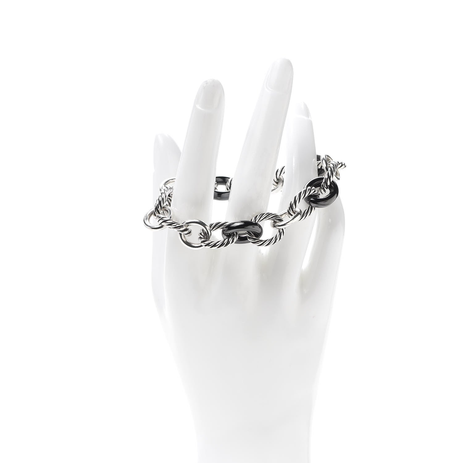 David Yurman Sterling Silver Ceramic 13mm Large Oval Link Bracelet Black 2 of 5