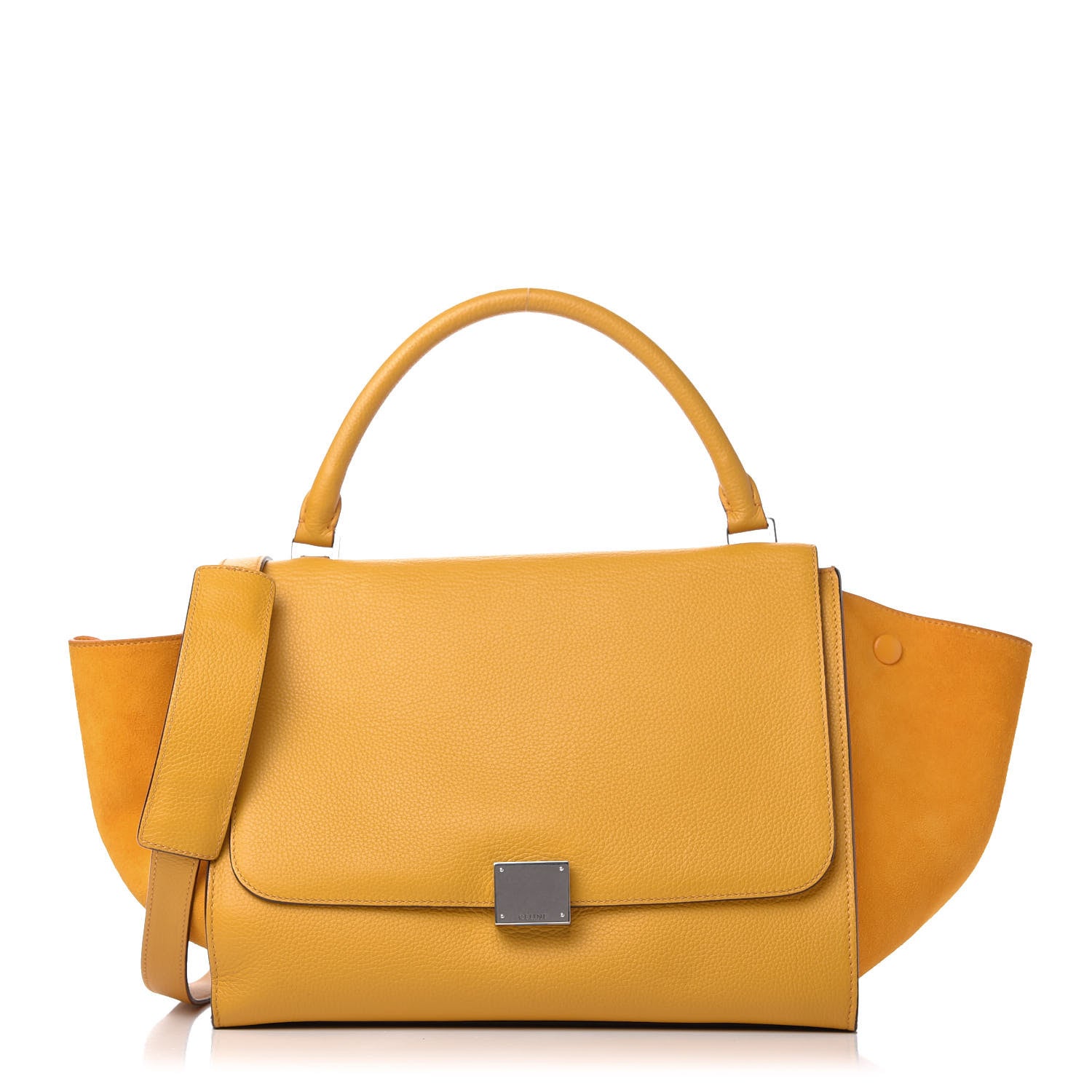 Celine Drummed Calfskin Suede Medium Trapeze Ocre 1 of 10