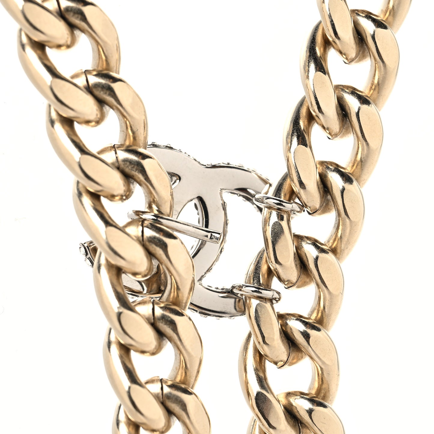 Chain Link Crystal CC Dog Tag Charm Necklace Gold
