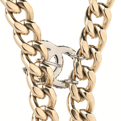 Chanel Chain Link Crystal CC Dog Tag Charm Necklace Gold 4 of 5